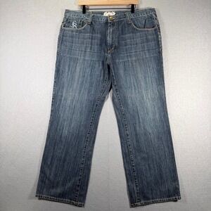 Vintage Kanji‎ Jeans Mens Embroidered Pockets Denim Pants Size 40x32 Baggy